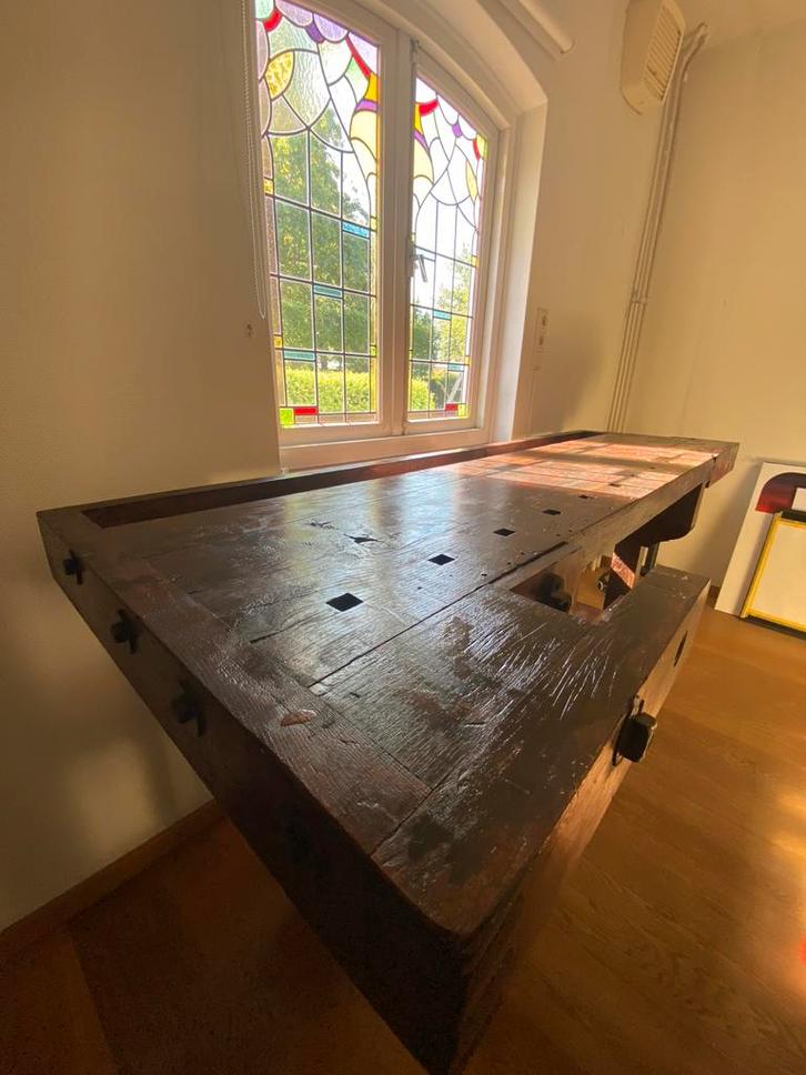 Houten Werkbank - Antiek - Vintage - Industrieel, Huis en Inrichting, Tafels | Sidetables, Gebruikt, 25 tot 50 cm, 200 cm of meer