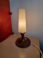 Vintage tafellamp teak design kristal glas en messing, Huis en Inrichting, Lampen | Tafellampen, Ophalen of Verzenden, Zo goed als nieuw