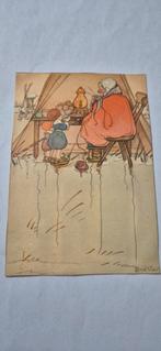Oude prent wenskaart 1938 "De ijstent" Bas van der Veer, Ophalen of Verzenden, Voor 1940, Gebruikt, Prent