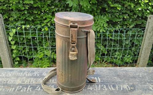 Duitse WO2 camo gasmaskerbus + textiel gasmasker., Verzamelen, Militaria | Tweede Wereldoorlog, Landmacht, Overige typen, Duitsland