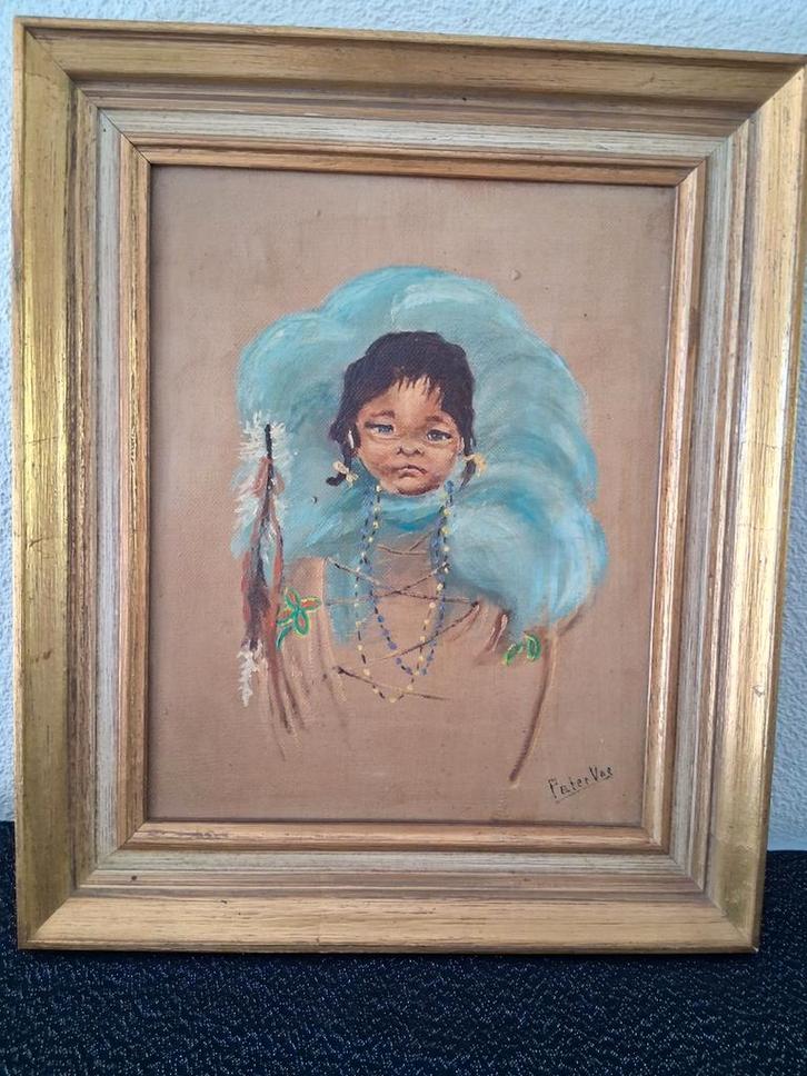 Indianenmeisje op doek van schilder Peter Vos, Antiek en Kunst, Kunst | Schilderijen | Klassiek, Ophalen