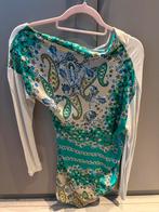 Italiaanse glanzende top met groene paisly print zgan!, Ophalen of Verzenden, Zo goed als nieuw, Lange mouw, Maat 36 (S)