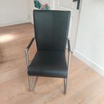 4 zwart lederen stoelen met rvs frame, Huis en Inrichting, Ophalen, Modern en comfortabel, Zwart, Leer