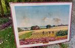 "Een esch in Drente" Landelijke  oude schoolplaat, Antiek en Kunst, Kunst | Schilderijen | Klassiek, Ophalen