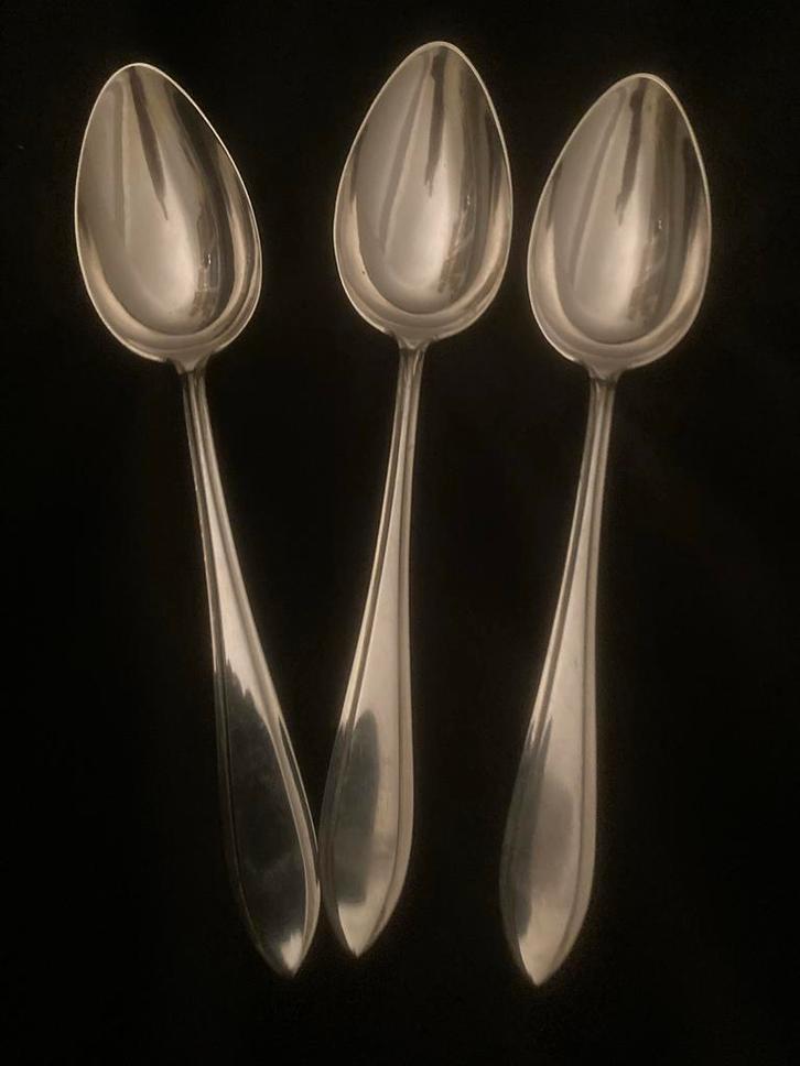 3 Zilveren Puntfilet Dinerlepels, Antiek en Kunst, Antiek | Goud en Zilver, Ophalen of Verzenden