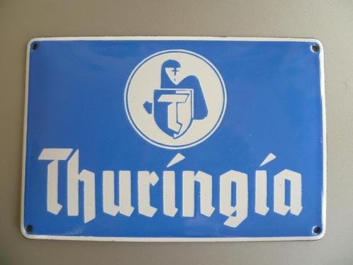 EMAILLE DEURPOST BORDJE"THURINGIA VERZEKERINGEN"UIT JAREN 30, Verzamelen, Merken en Reclamevoorwerpen, Zo goed als nieuw, Reclamebord