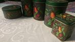 Set van vijf donkergroene blikken met fruit versiering, Ophalen of Verzenden, Overige, Overige merken