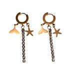 Oorbellen Dames Verguld RVS Oorringen + Drie Hanger Zeester, Met kristal, Overige materialen, Hangers, Birgitta-Gracht 33, 6465 EL Kerkrade, Nederland