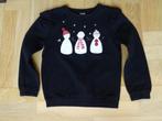 Zwarte sweater met sneeuwpoppen maat 134, Gebruikt, C&A, Meisje, Trui of Vest
