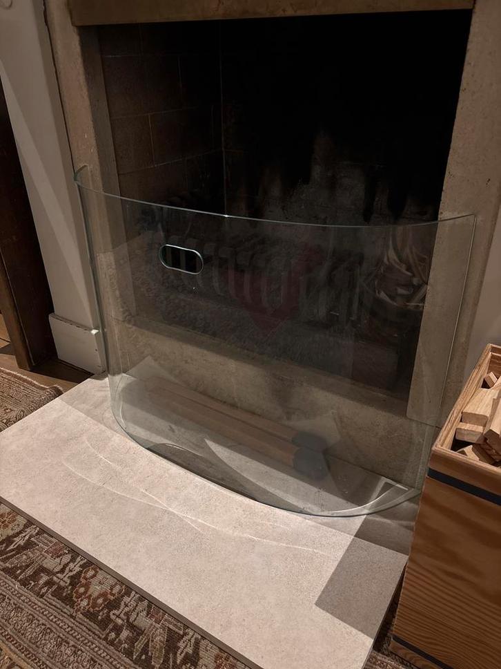 Glazen Openhaard Scherm, Huis en Inrichting, Kachels, Zo goed als nieuw, Vrijstaand, Houtkachel, Hout, Ophalen