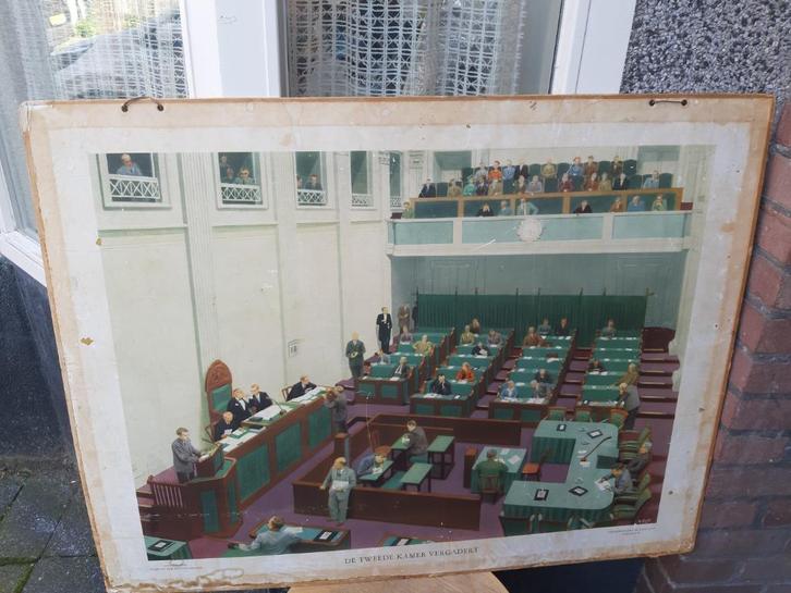 Tweede kamer vergadert, door Rijksspaarbank, antiek, Vintata, Antiek en Kunst, Kunst | Tekeningen en Foto's, Ophalen