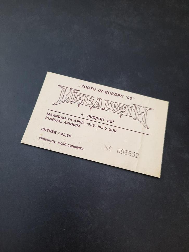 Megadeth Youth in Europe tour 1995 concert kaartje ticket, Verzamelen, Muziek, Artiesten en Beroemdheden, Ophalen of Verzenden