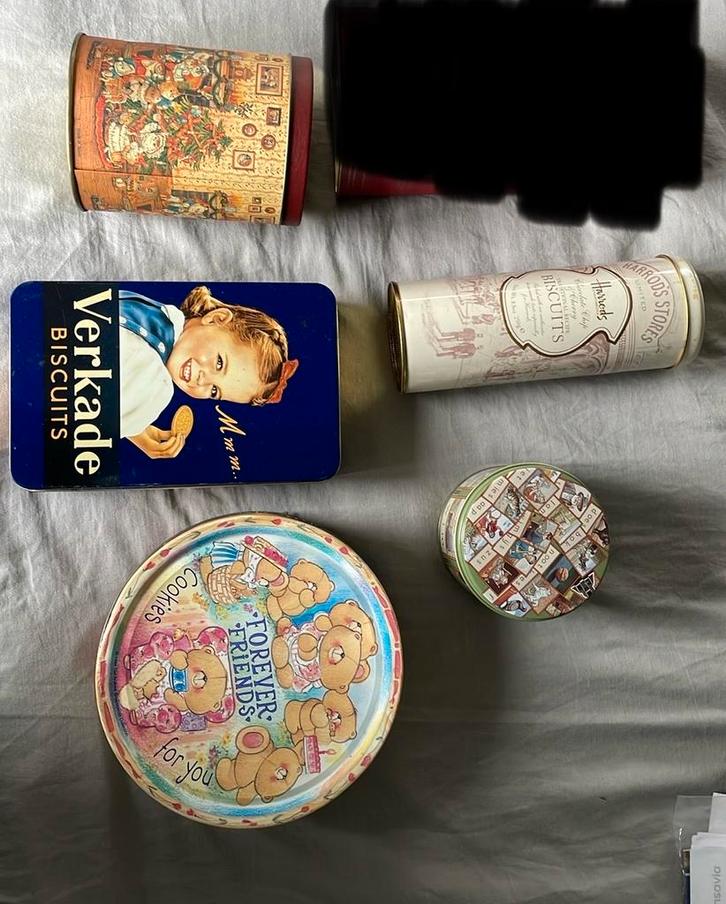5 blikken, verkade , harrods kerst beren trommel, Verzamelen, Blikken, Zo goed als nieuw, Koek(jes), Verkade, Ophalen of Verzenden