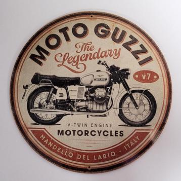 Moto Guzzi Motorcycles rond relief reclamebord van metaal  beschikbaar voor biedingen