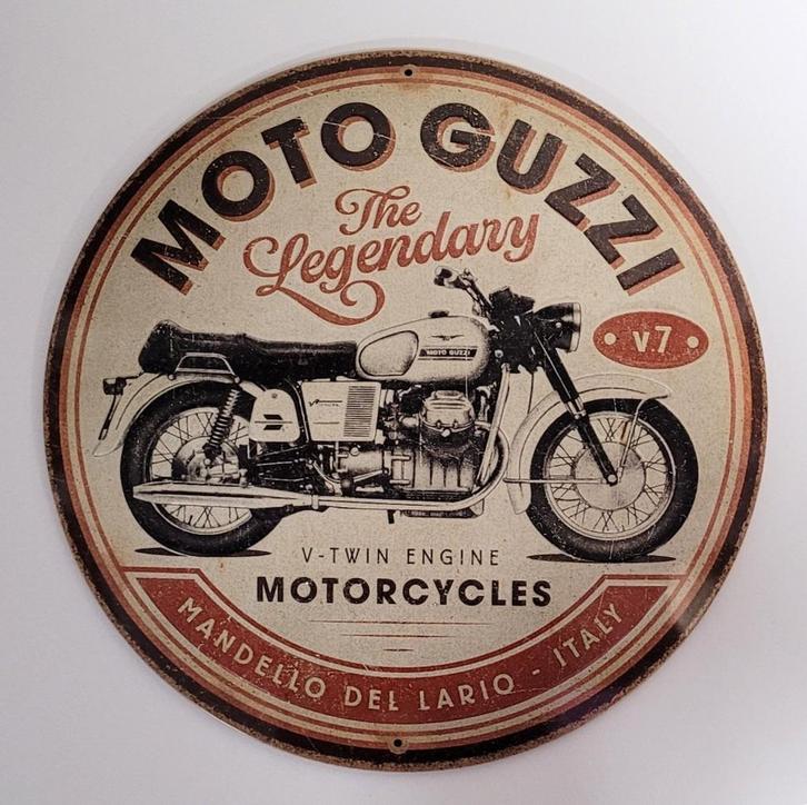 Moto Guzzi Motorcycles rond relief reclamebord van metaal, Verzamelen, Merken en Reclamevoorwerpen, Nieuw, Reclamebord, Ophalen of Verzenden