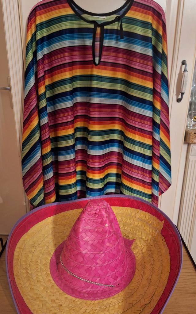 Mexicaanse poncho met sombrero, Kleding | Heren, Carnavalskleding en Feestkleding, Overige maten, Ophalen of Verzenden