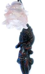 Wandlamp antiek barok engel beeld brons, bloem lamp kap glas, Antiek en Kunst, Antiek | Lampen, Verzenden