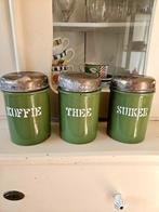 3 bussen koffie, thee, suiker,  emaille, brocante, Ophalen of Verzenden