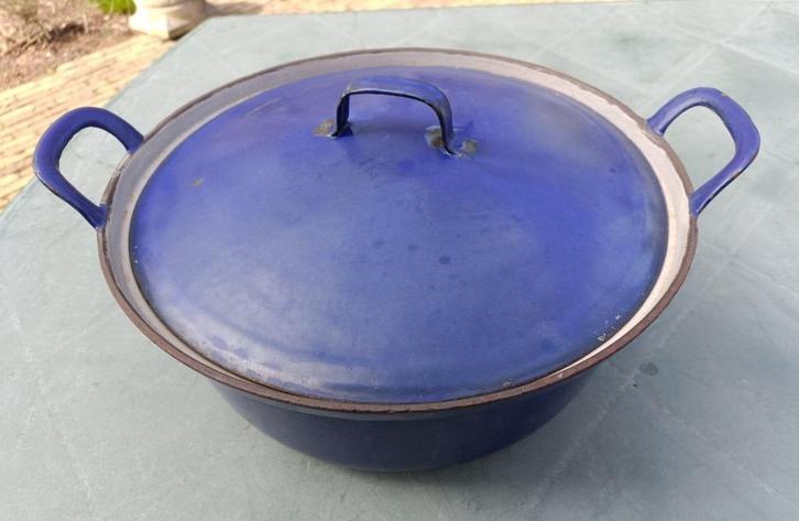 FE BELGIUM DESCOWARE kobaltblauw vintage gietijzer pan Ø30, Huis en Inrichting, Keuken | Potten en Pannen, Gebruikt, Koekenpan of Braadpan