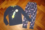 Hema lange tricot pyjama, donker blauw raket sterren 134/140, Meisje, Ophalen of Verzenden, Zo goed als nieuw, Hema