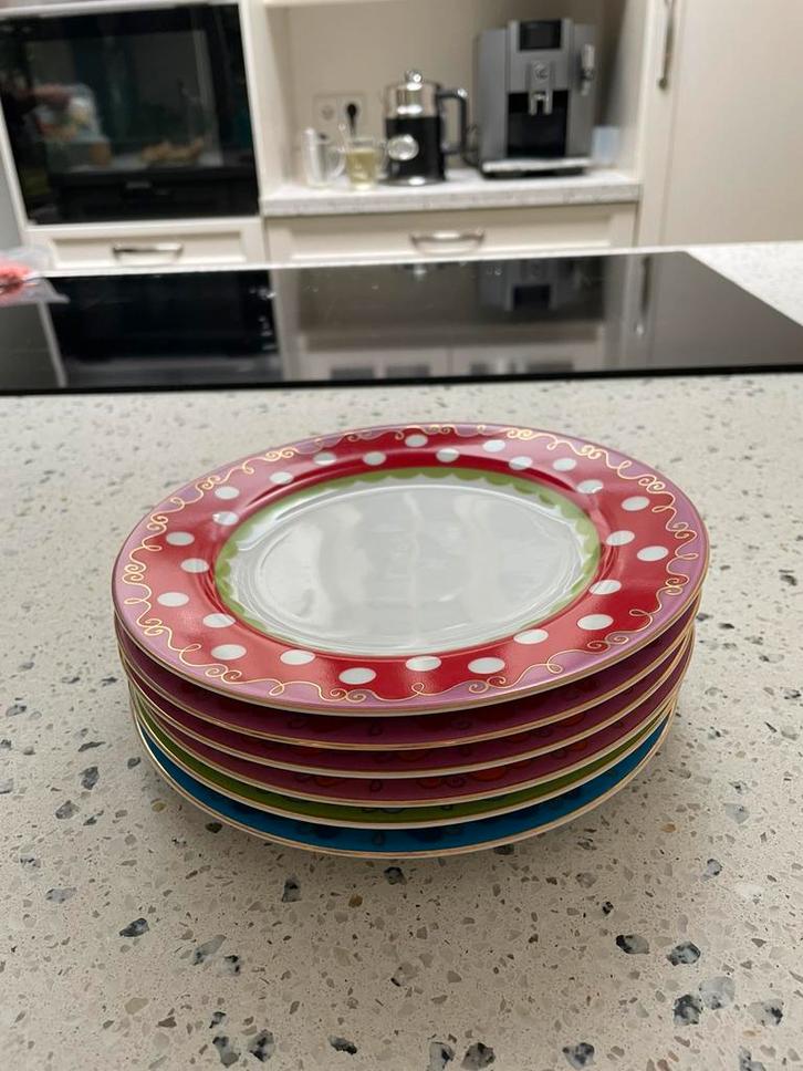 6 Oilily Ontbijtbordjes - Diverse Kleuren, Huis en Inrichting, Keuken | Servies, Gebruikt, Bord(en), Overige stijlen, Aardewerk