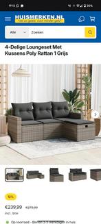 4 delige loungeset Rotan Grijs, Tuin en Terras, Tuinsets en Loungesets, Ophalen, Nieuw
