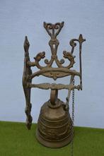 Oude koperen trekbel / kloosterbel met trekkoord, 33cm hoog, Antiek en Kunst, Ophalen of Verzenden