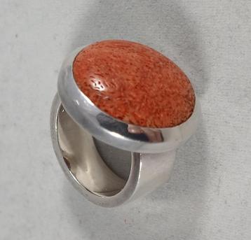 Zilveren ring met cabochon koraal 18mm 925 zilver beschikbaar voor biedingen
