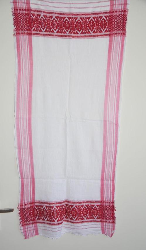 Brocante Etnische geweven doek rood wit sjaal, Antiek en Kunst, Antiek | Kleden en Textiel, Ophalen