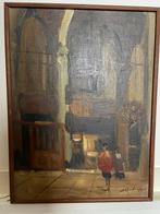 Jan Kelderman kerkinterieur - olieverf op doek, Antiek en Kunst, Ophalen of Verzenden