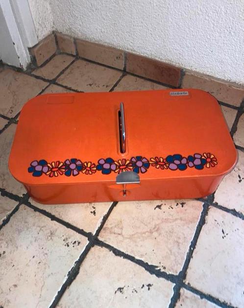 Vintage Brabantia Diana poetskistje oranje bloemen poetskist, Verzamelen, Retro, Ophalen