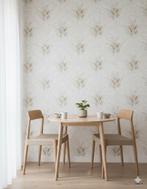 6807 Vintage behang met zachte takjes in lichte tinten swiet, Ophalen of Verzenden, 75 m² of meer, Beige