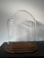 Stolp ovaal L helder glas bruin houten plateau, Veens Living, Nieuw, Elst, Info@veensliving.nl