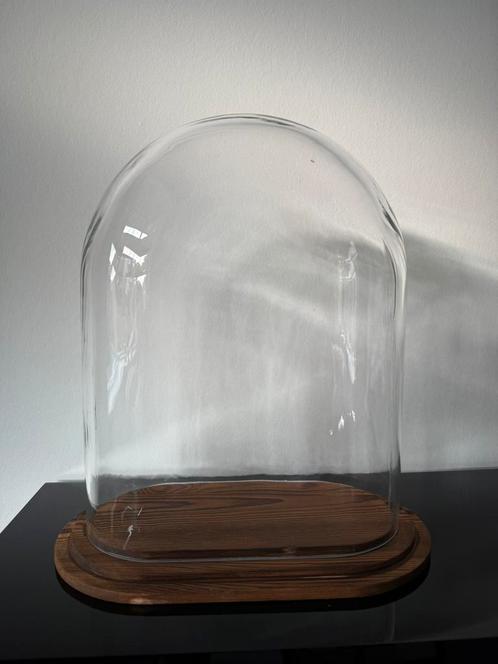 Stolp ovaal L helder glas bruin houten plateau, Huis en Inrichting, Woonaccessoires | Stolpen, Nieuw, Ophalen of Verzenden