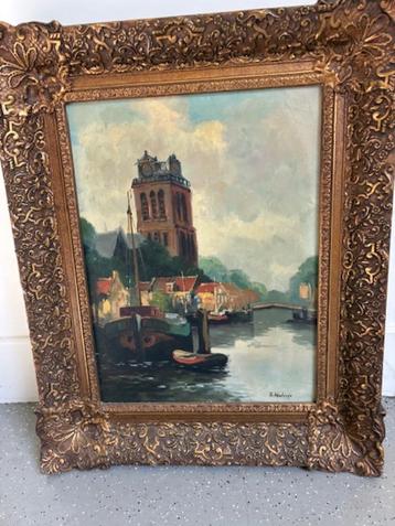 Olieverfschilderij van schepen in Dordrecht beschikbaar voor biedingen