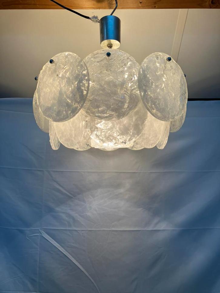 Vintage Medebach ijsglas hanglamp met kunststof schijven, Huis en Inrichting, Lampen | Plafondlampen, Gebruikt, Glas, Kunststof