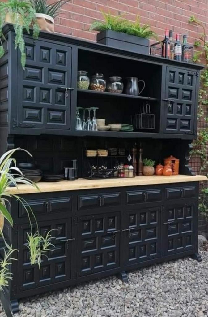 Unieke spaans vintage designer buffetkast zwart, Huis en Inrichting, Kasten | Buffetkasten, Zo goed als nieuw, 150 tot 200 cm