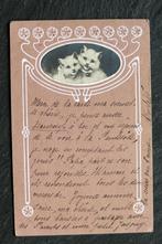 Reliefkaart Schattige poezen, Jugendstil, 1902, Verzamelen, Ansichtkaarten | Dieren, Verzenden, Voor 1920, Gelopen, Hond of Kat