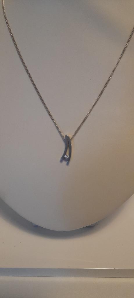 Collier met mooie hanger 40 cm, Sieraden, Tassen en Uiterlijk, Kettingen, Zo goed als nieuw, Zilver, Zilver, Met edelsteen, Met hanger