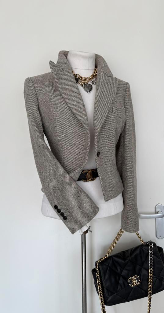 Pauw maat 2 wollen tweed jasje grijs melange, Kleding | Dames, Jasjes, Kostuums en Pakken, Verzenden