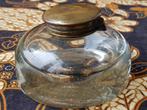 Antieke Engelse inktpot van glas en koper 8,8 cm. uit 1880., Antiek en Kunst, Ophalen of Verzenden