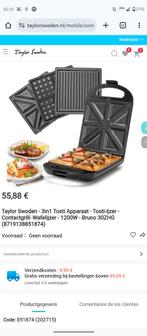 Taylor Swoden 3-in-1 Tosti Apparaat, Witgoed en Apparatuur, Ophalen of Verzenden, Uitneembare platen, Nieuw