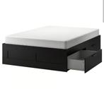BRIMNES bed incl Matras met opberglades, zwart, 180x200 cm, Huis en Inrichting, Slaapkamer | Bedden, Ophalen, Zwart, Tweepersoons