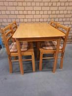 Massief lichteiken eettafel met 4 eiken stoelen, Ophalen, Gebruikt, 100 tot 150 cm, Eikenhout