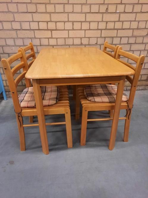 Massief lichteiken eettafel met 4 eiken stoelen, Huis en Inrichting, Tafels | Eettafels, Gebruikt, 50 tot 100 cm, 100 tot 150 cm