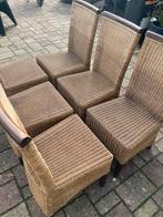 6 rieten eetkamer stoelen, Ophalen, Gebruikt, Bruin, Riet of Rotan