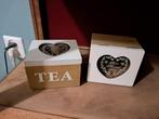 Theedoosje met hartje 2x, Gebruikt, Ophalen of Verzenden, Beige, Kaars