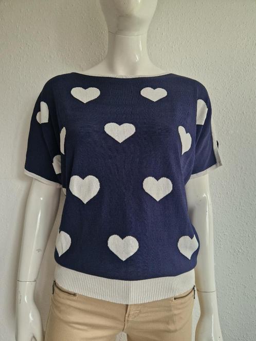 YouYou pullover. Maat M. Donkerblauw/hartjes., Kleding | Dames, Truien en Vesten, Zo goed als nieuw, Maat 38/40 (M), Blauw, Ophalen of Verzenden