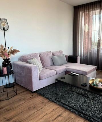 Roze velvet hoekbank (links of rechts) kleine 3-zits bank beschikbaar voor biedingen