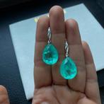 Oorbellen paraiba groene steen zilver 925, Met kristal, Hangers, Nieuw, Ophalen of Verzenden